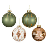 Decoris Glass Bauble with Glitters 8cm - Shades of Peach Pearl/White/Green (4 Assorted)